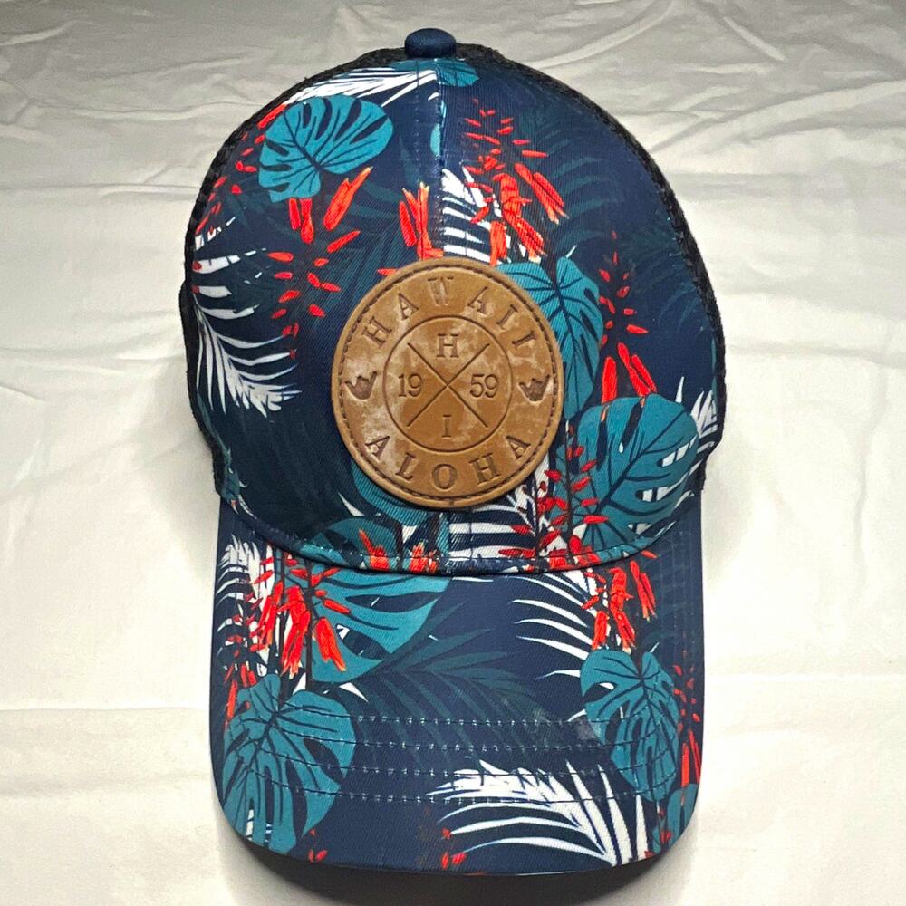 Aloha Floral Hawaiian Trucker Hat Snapback Cap Mesh Back Adjustable One Size